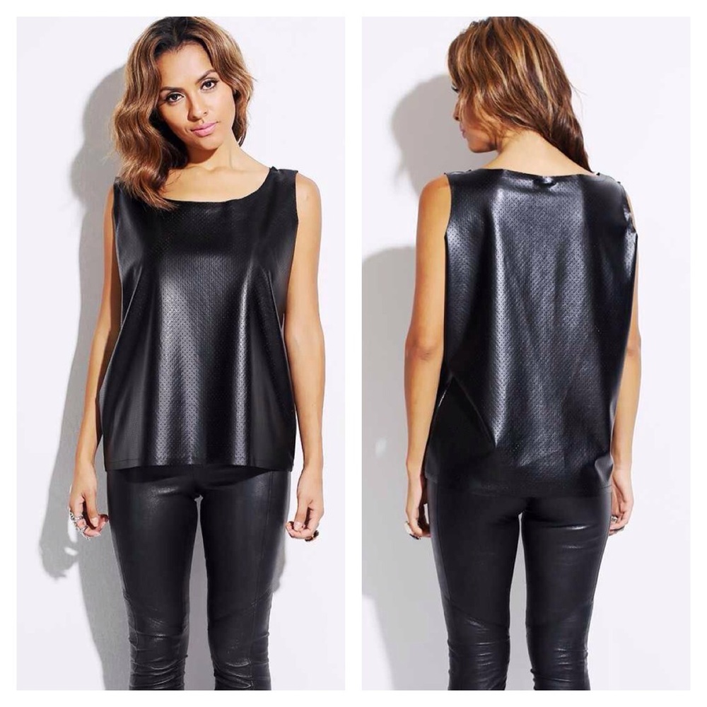 NWOT* Boxy Faux Leather Jersey Tank